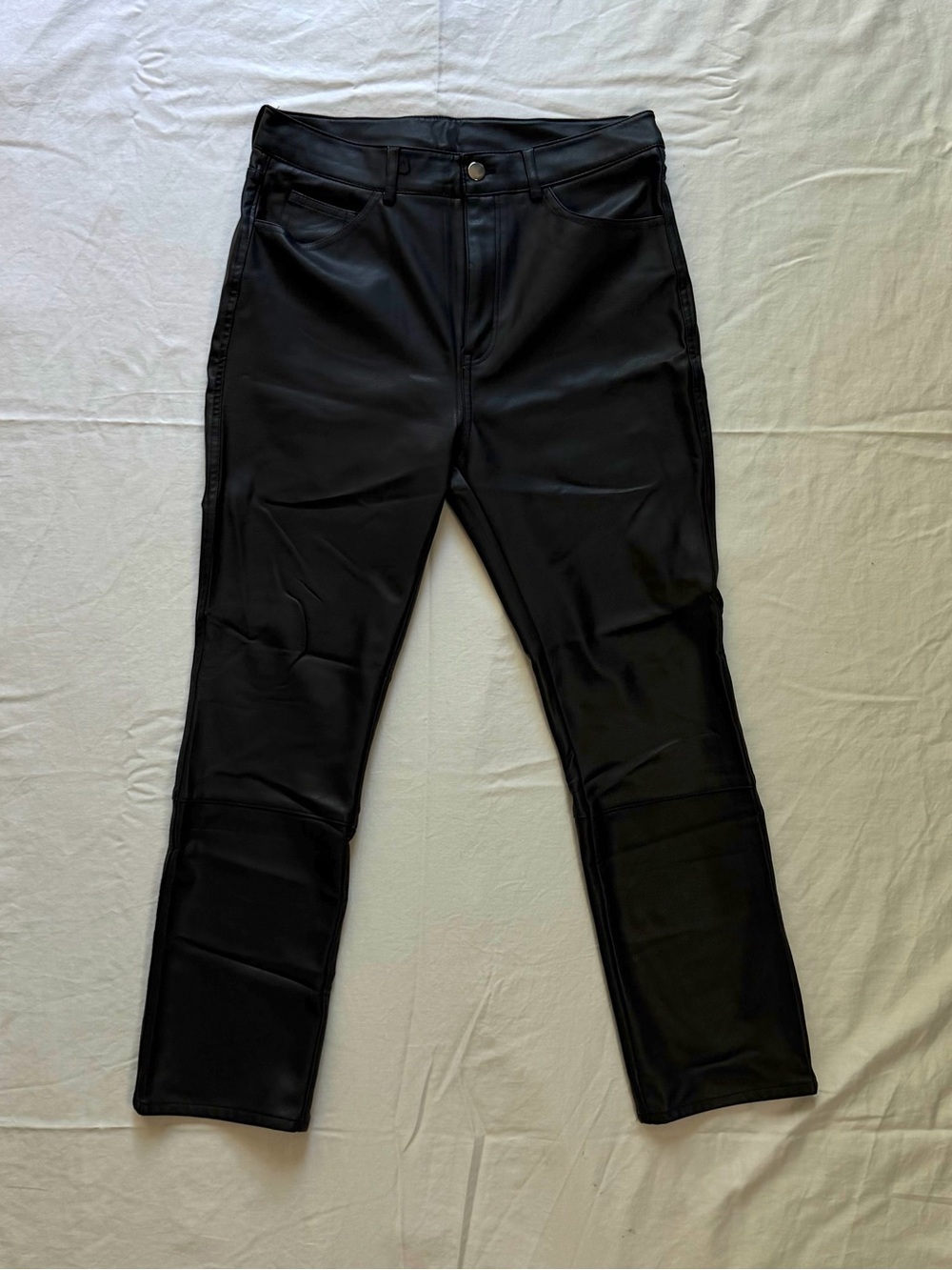 H&M Black Faux Leather Straight Leg Pants Size 8